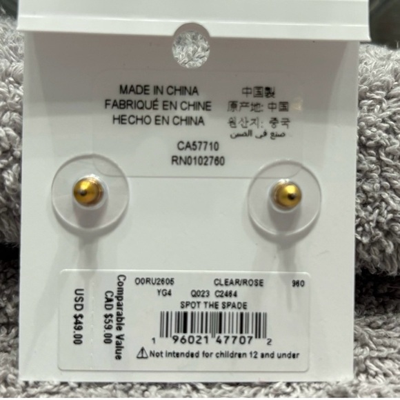🔥NWT KATE SPADE SPOT THE SPADE EARRINGS,CLEAR/GOLD🔥 - Picture 2 of 6